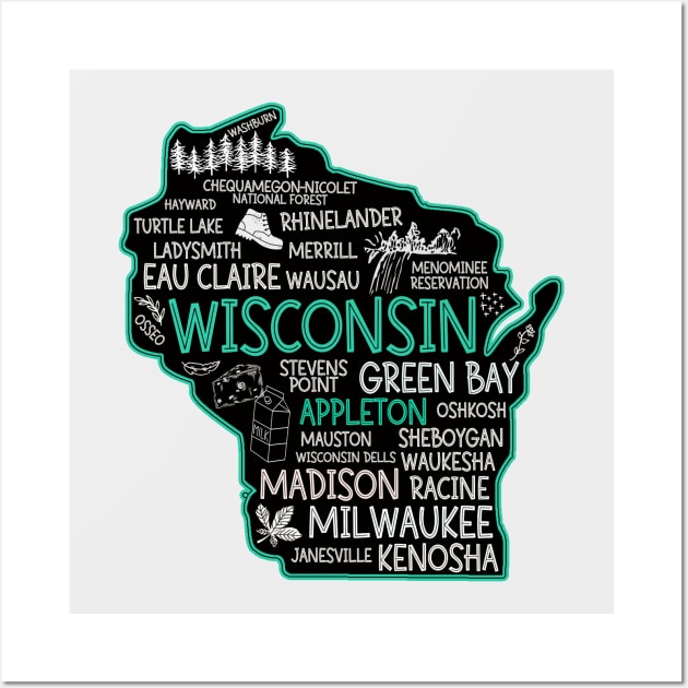 Appleton Wisconsin cute Milwaukee, Osseo, Green Bay, Kenosha, Racine, Appleton, Waukesha, Eau Claire, Oshkosh, Janesville Wall Art by BoogieCreates